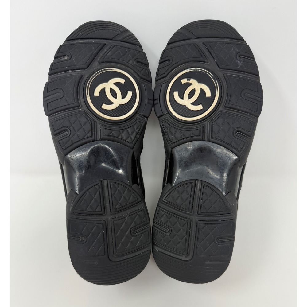 Chanel CC Triple Black Suede Trainer Sneaker Size 8 US 38 EU - Picture 6 of 9